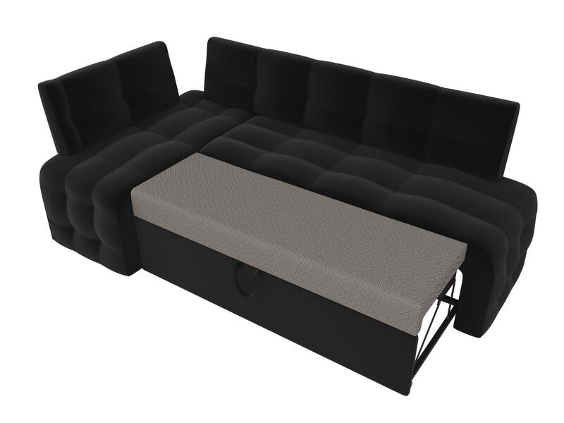 Диван кухонный угловой Люксор левый угол, Микровельвет, Черный