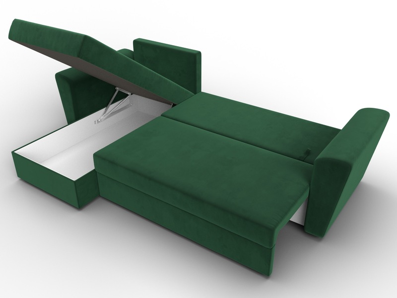 Диван угловой Амстердам Лайт левый угол, Велюр, SEVEN 626 зеленый