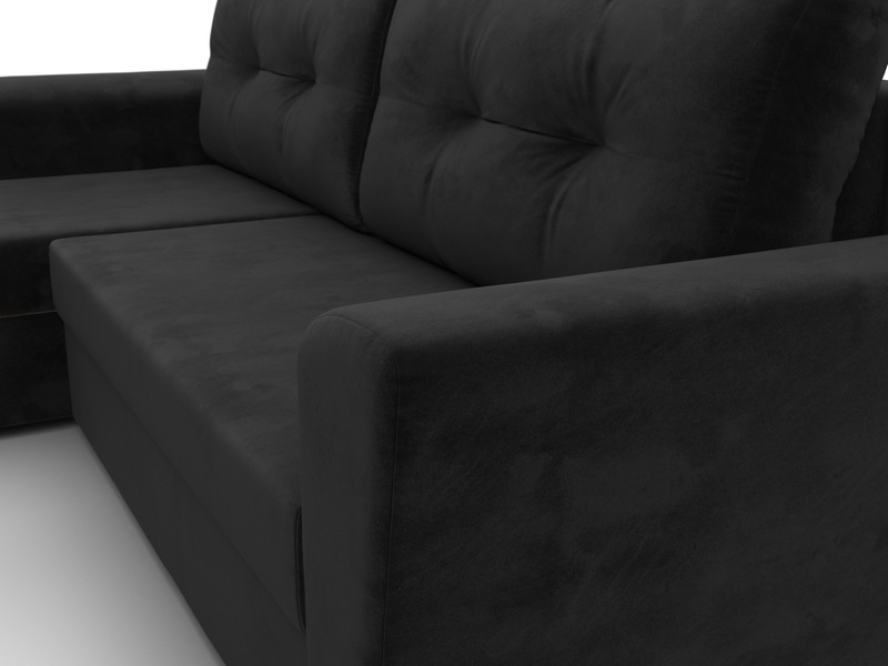 Диван угловой Амстердам Лайт левый угол, Велюр, SEVEN 35 черный