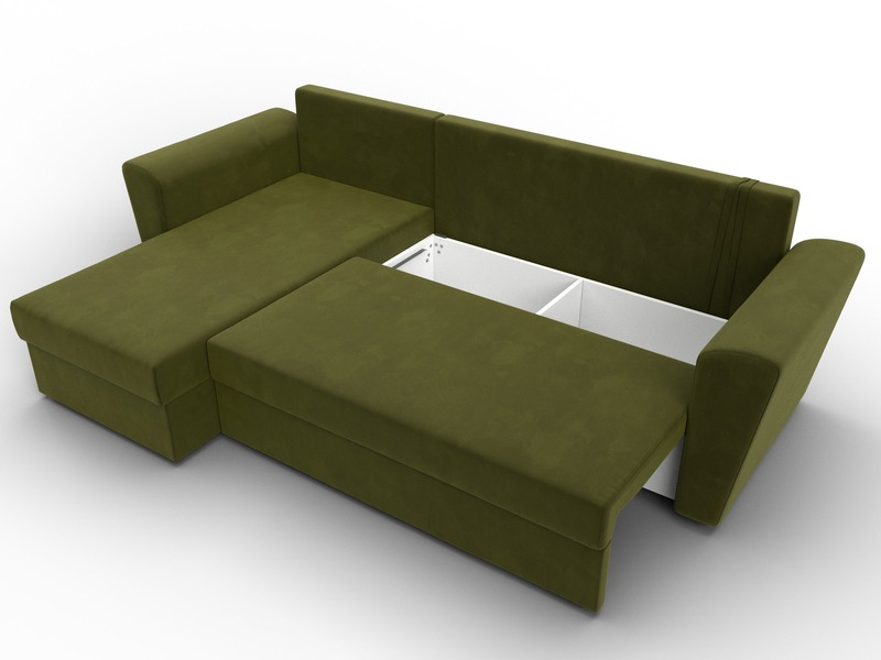 Диван угловой Амстердам Лайт левый угол, Микровельвет, Зеленый