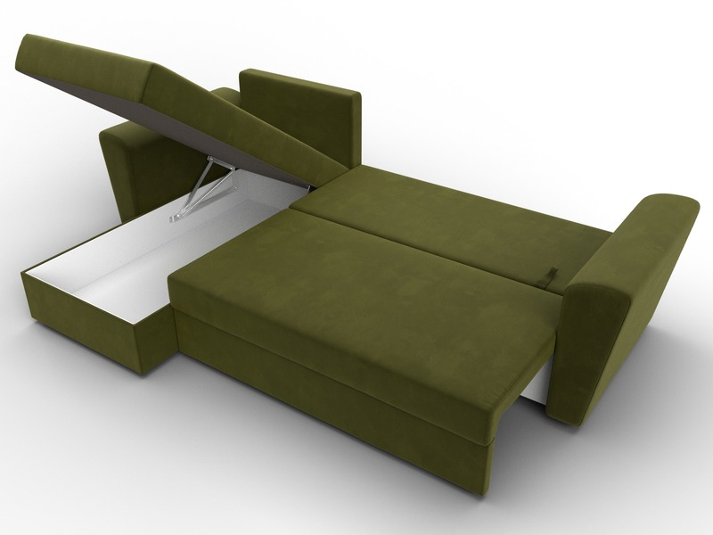 Диван угловой Амстердам Лайт левый угол, Микровельвет, Зеленый