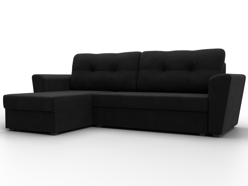 Диван угловой Амстердам Лайт левый угол, Микровельвет, Черный