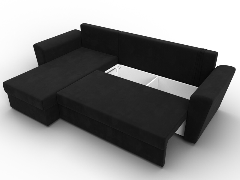 Диван угловой Амстердам Лайт левый угол, Микровельвет, Черный