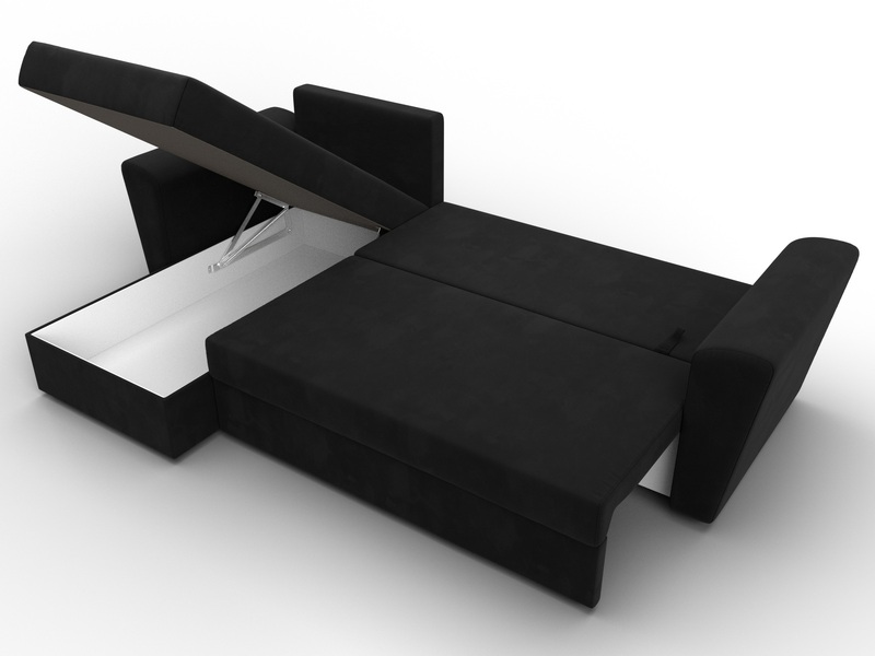 Диван угловой Амстердам Лайт левый угол, Микровельвет, Черный