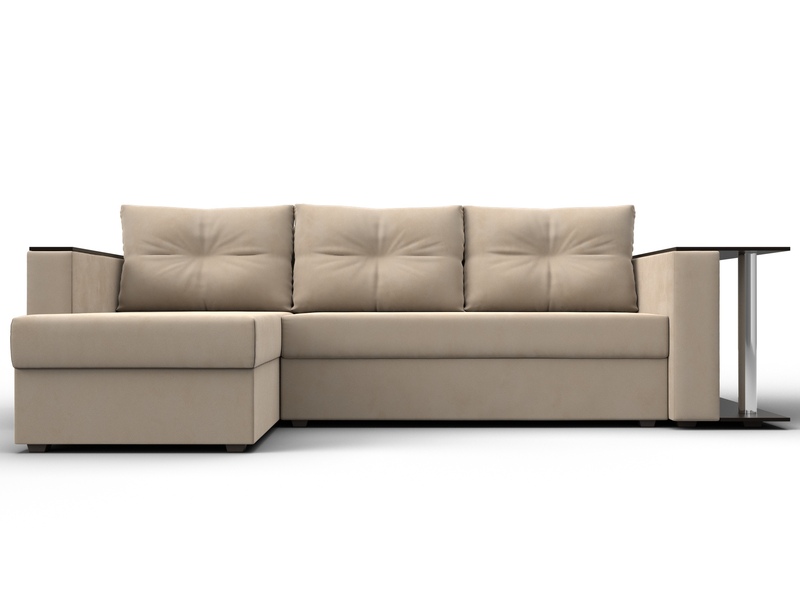 Диван угловой Атланта со столом левый угол, Велюр, SEVEN 729 бежевый