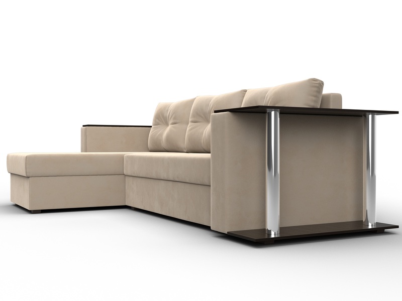 Диван угловой Атланта со столом левый угол, Велюр, SEVEN 729 бежевый