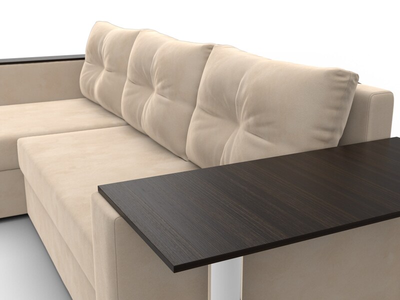 Диван угловой Атланта со столом левый угол, Велюр, SEVEN 729 бежевый