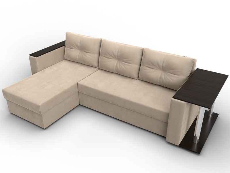Диван угловой Атланта со столом левый угол, Велюр, SEVEN 729 бежевый