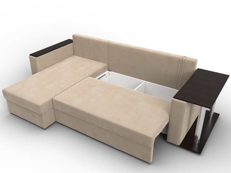 Диван угловой Атланта со столом левый угол, Велюр, SEVEN 729 бежевый