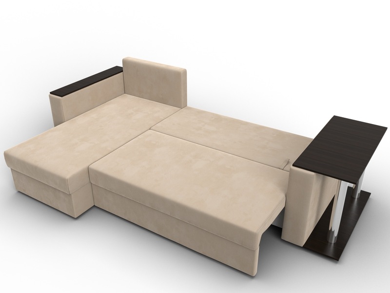 Диван угловой Атланта со столом левый угол, Велюр, SEVEN 729 бежевый