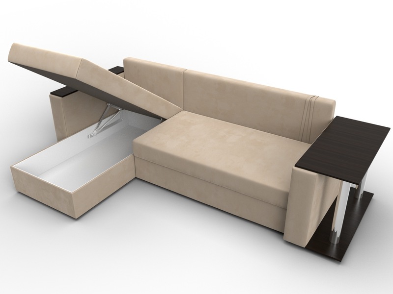 Диван угловой Атланта со столом левый угол, Велюр, SEVEN 729 бежевый