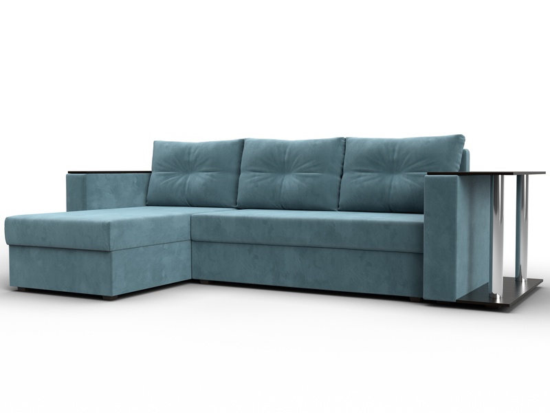 Диван угловой Атланта со столом левый угол, Велюр, SEVEN 113 бирюзовый
