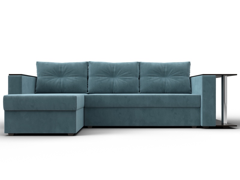 Диван угловой Атланта со столом левый угол, Велюр, SEVEN 113 бирюзовый