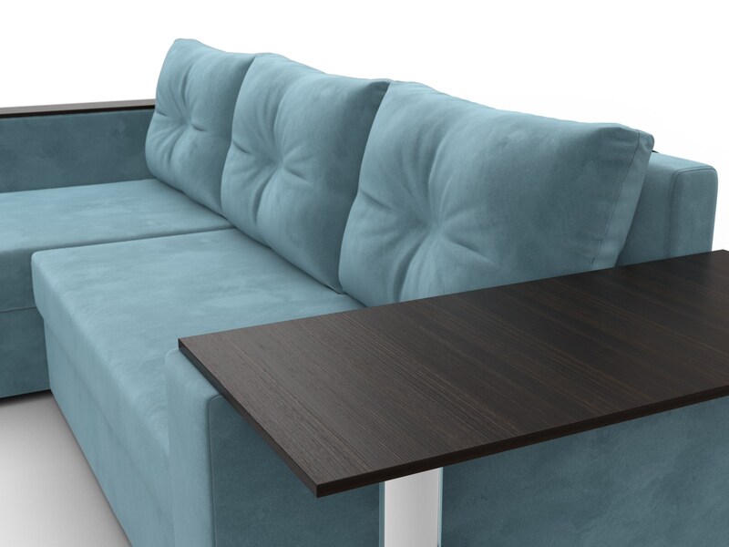 Диван угловой Атланта со столом левый угол, Велюр, SEVEN 113 бирюзовый