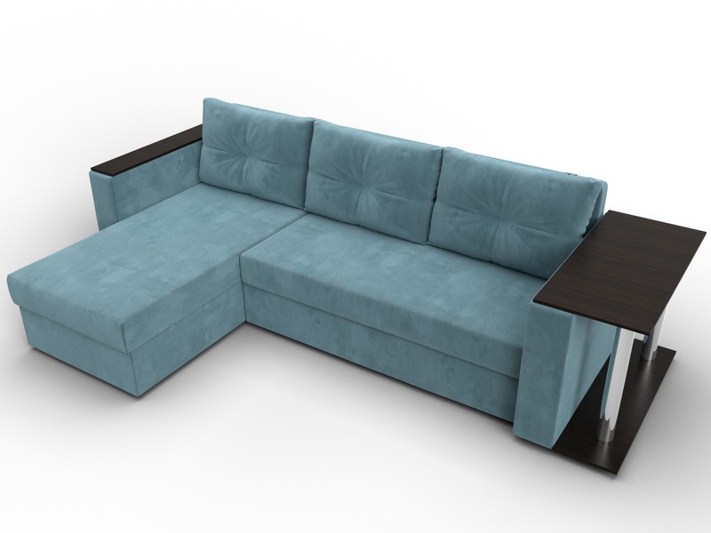 Диван угловой Атланта со столом левый угол, Велюр, SEVEN 113 бирюзовый
