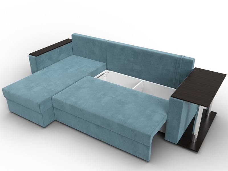 Диван угловой Атланта со столом левый угол, Велюр, SEVEN 113 бирюзовый