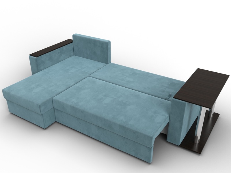 Диван угловой Атланта со столом левый угол, Велюр, SEVEN 113 бирюзовый