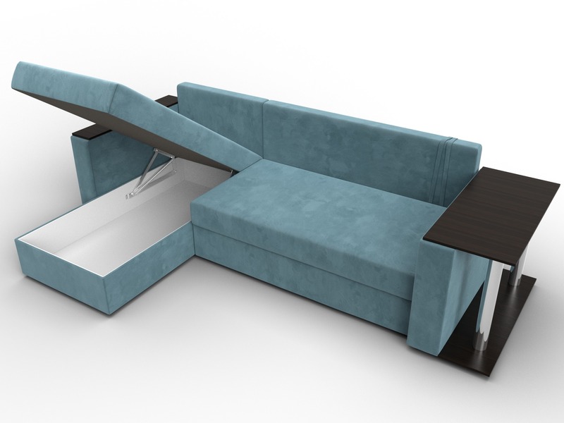 Диван угловой Атланта со столом левый угол, Велюр, SEVEN 113 бирюзовый