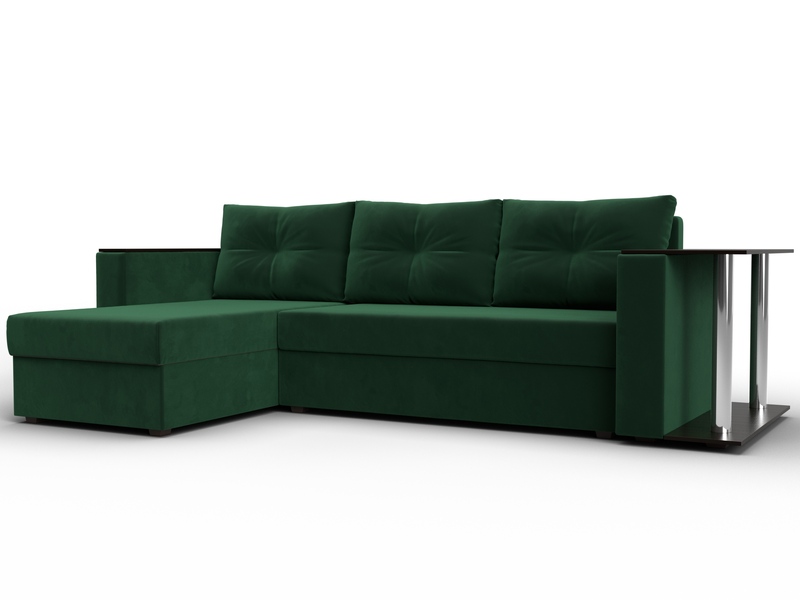 Диван угловой Атланта со столом левый угол, Велюр, SEVEN 626 зеленый