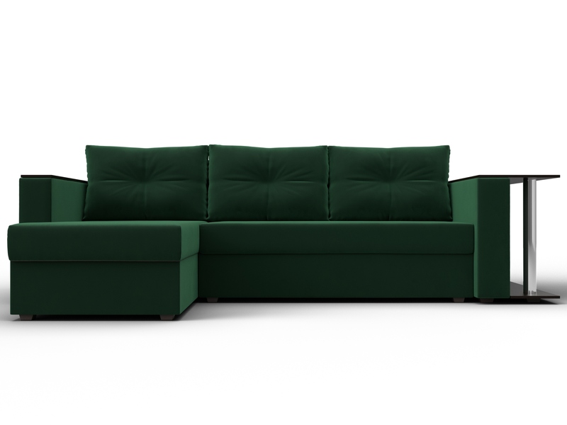 Диван угловой Атланта со столом левый угол, Велюр, SEVEN 626 зеленый