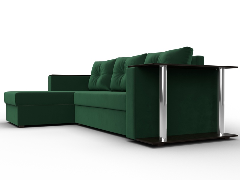 Диван угловой Атланта со столом левый угол, Велюр, SEVEN 626 зеленый