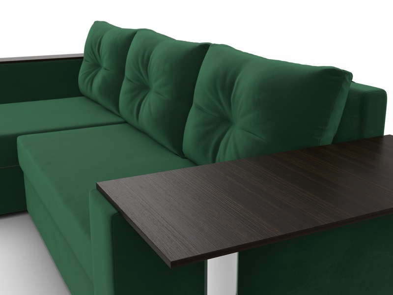 Диван угловой Атланта со столом левый угол, Велюр, SEVEN 626 зеленый