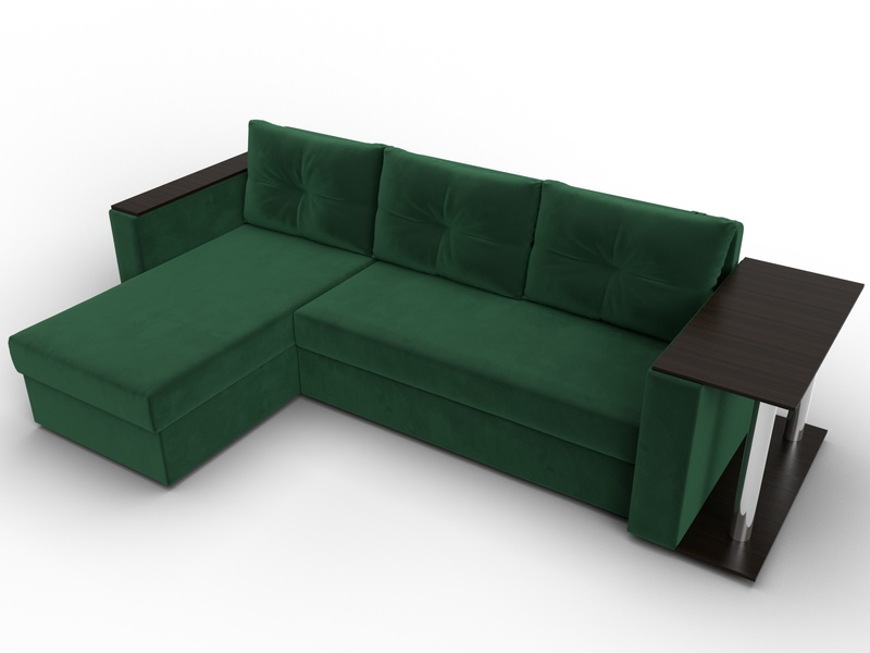 Диван угловой Атланта со столом левый угол, Велюр, SEVEN 626 зеленый