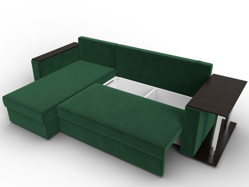 Диван угловой Атланта со столом левый угол, Велюр, SEVEN 626 зеленый