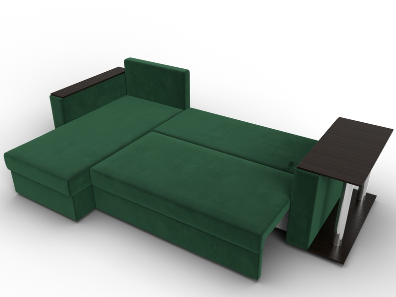 Диван угловой Атланта со столом левый угол, Велюр, SEVEN 626 зеленый