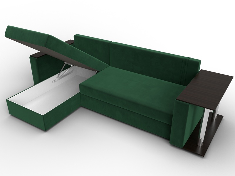 Диван угловой Атланта со столом левый угол, Велюр, SEVEN 626 зеленый