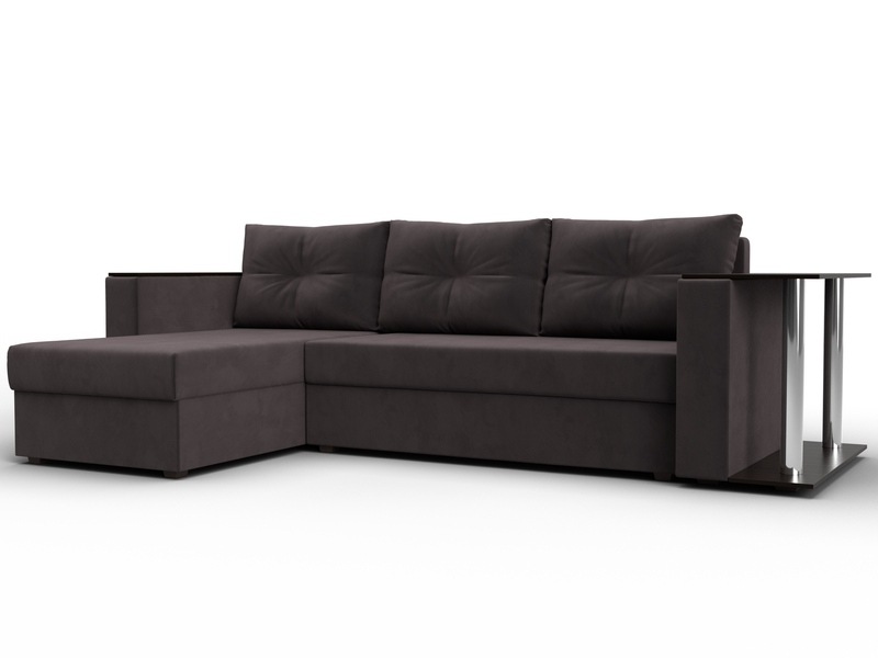 Диван угловой Атланта со столом левый угол, Велюр, SEVEN 727 коричневый