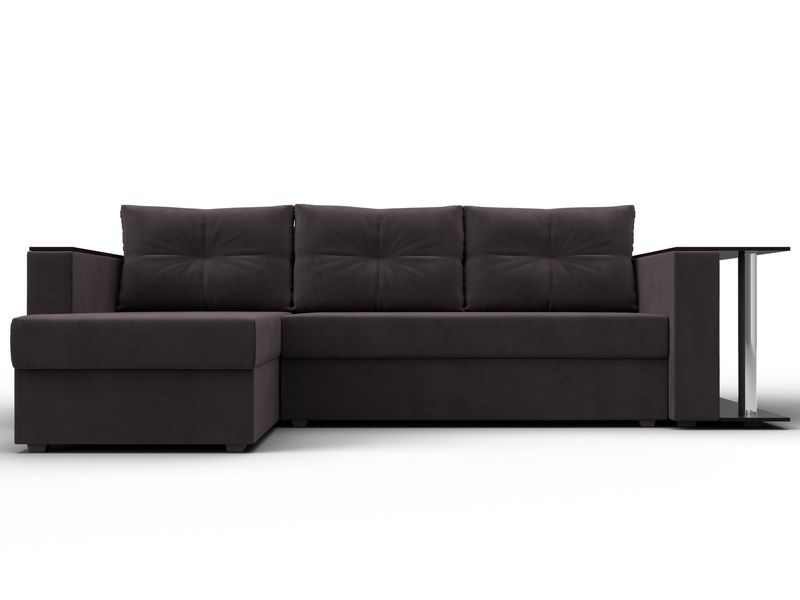 Диван угловой Атланта со столом левый угол, Велюр, SEVEN 727 коричневый