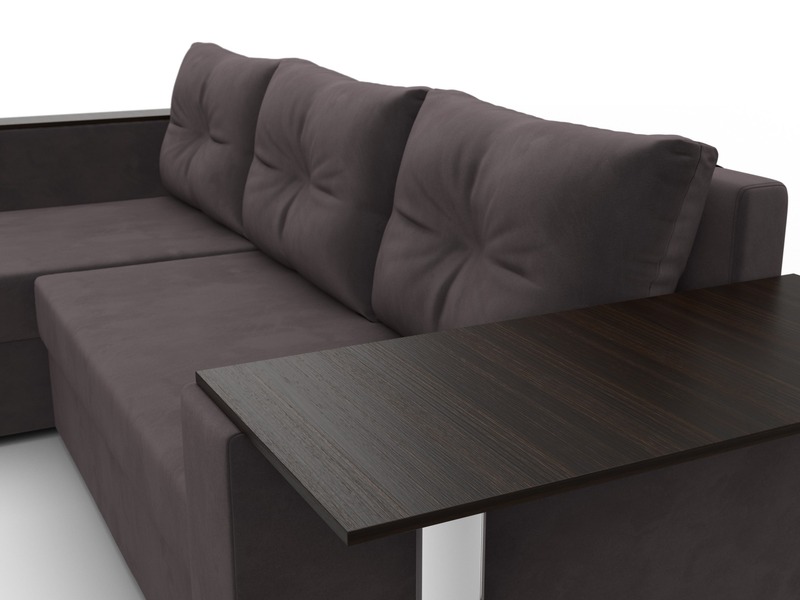 Диван угловой Атланта со столом левый угол, Велюр, SEVEN 727 коричневый