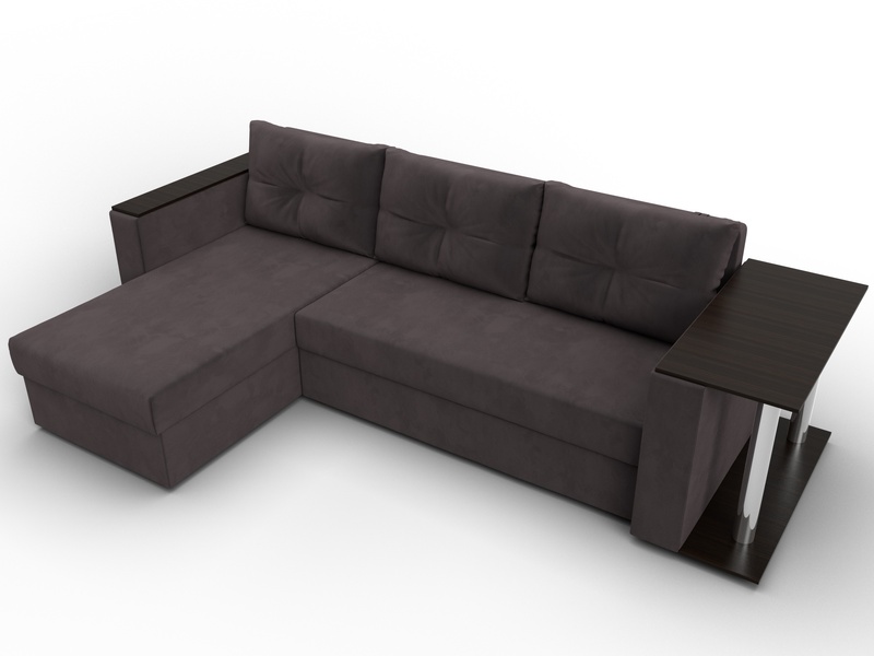 Диван угловой Атланта со столом левый угол, Велюр, SEVEN 727 коричневый