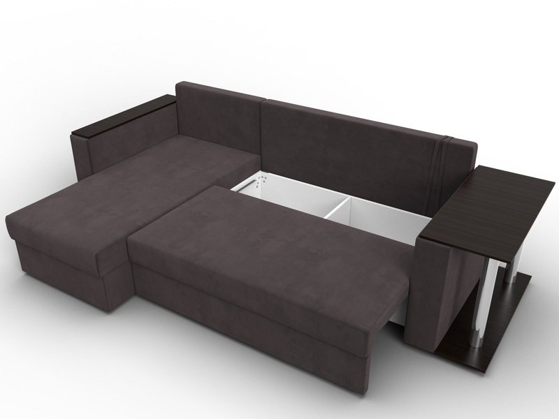 Диван угловой Атланта со столом левый угол, Велюр, SEVEN 727 коричневый