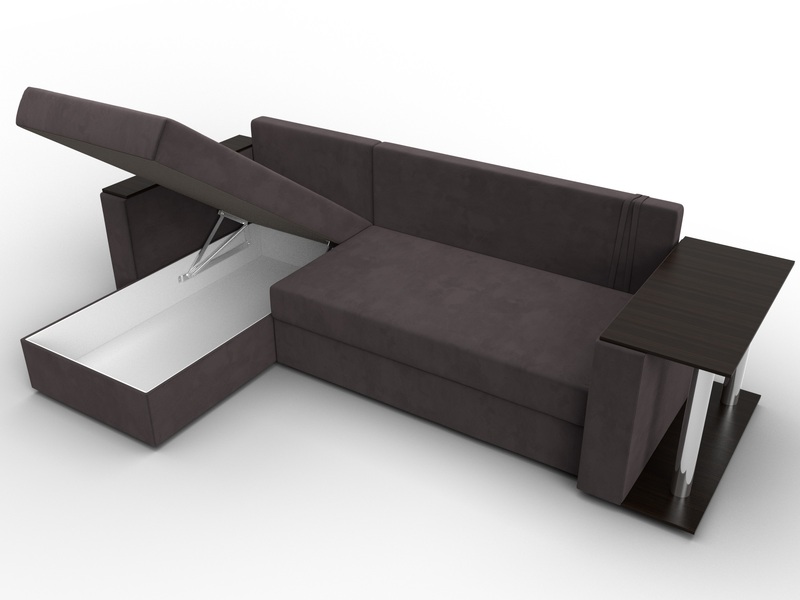 Диван угловой Атланта со столом левый угол, Велюр, SEVEN 727 коричневый