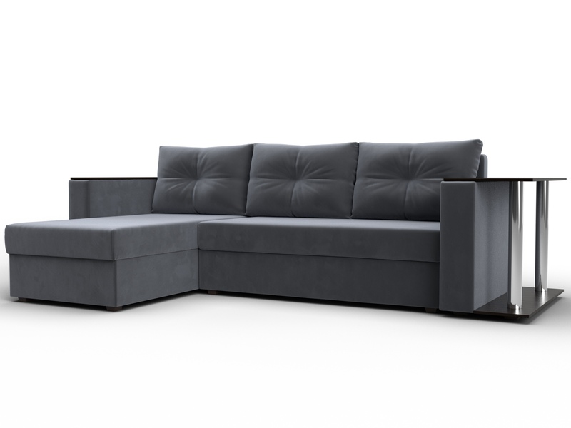 Диван угловой Атланта со столом левый угол, Велюр, SEVEN 17 серый