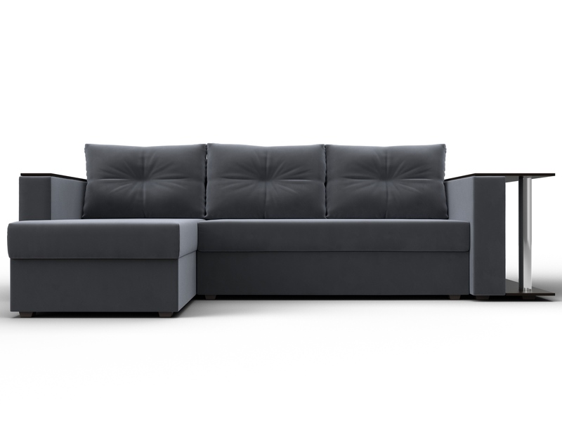 Диван угловой Атланта со столом левый угол, Велюр, SEVEN 17 серый