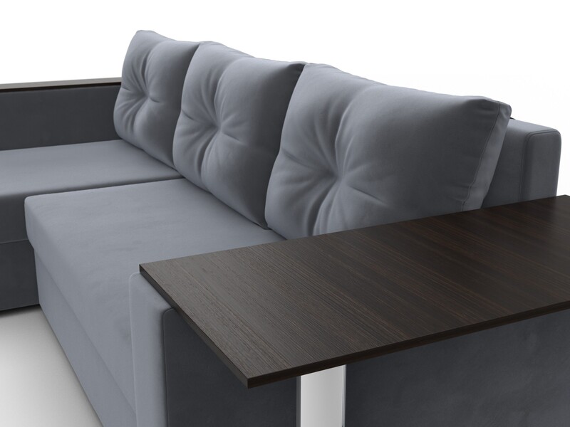 Диван угловой Атланта со столом левый угол, Велюр, SEVEN 17 серый