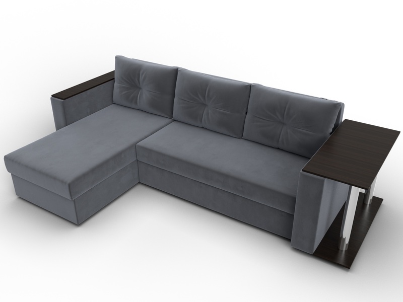 Диван угловой Атланта со столом левый угол, Велюр, SEVEN 17 серый