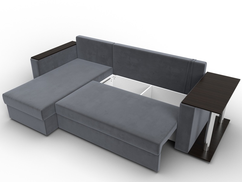 Диван угловой Атланта со столом левый угол, Велюр, SEVEN 17 серый