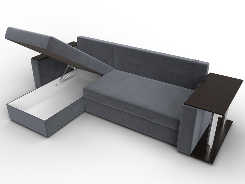 Диван угловой Атланта со столом левый угол, Велюр, SEVEN 17 серый