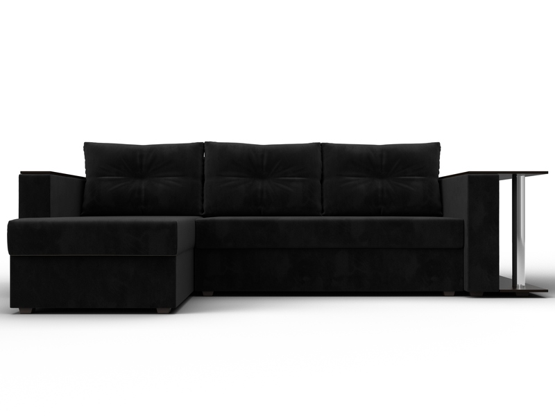 Диван угловой Атланта со столом левый угол, Велюр, SEVEN 35 черный