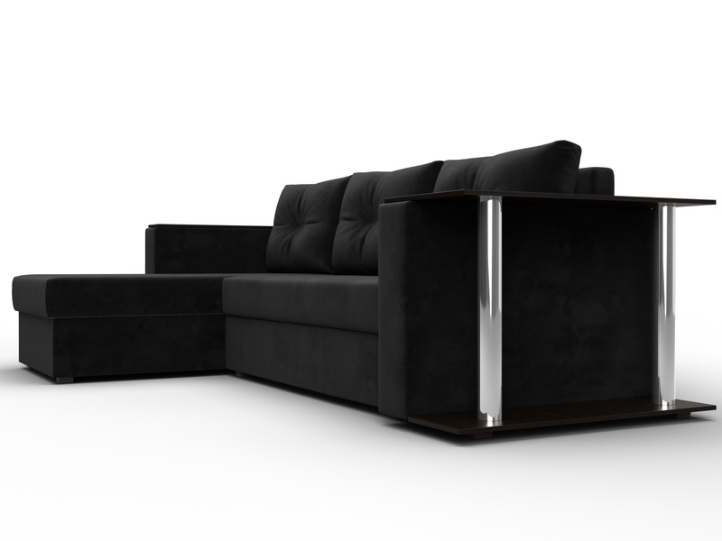 Диван угловой Атланта со столом левый угол, Велюр, SEVEN 35 черный