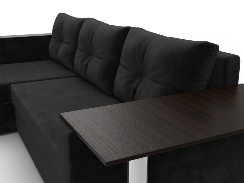 Диван угловой Атланта со столом левый угол, Велюр, SEVEN 35 черный