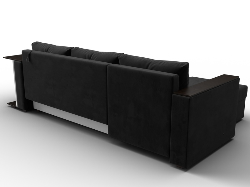 Диван угловой Атланта со столом левый угол, Велюр, SEVEN 35 черный