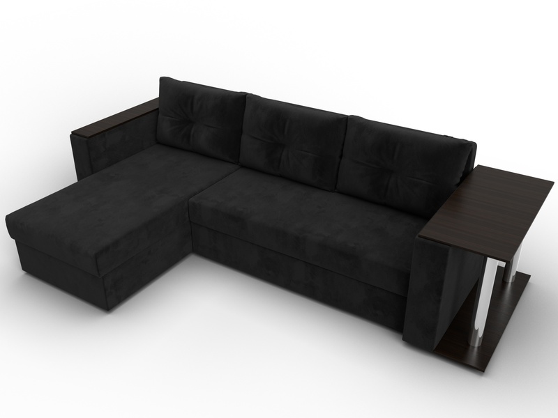 Диван угловой Атланта со столом левый угол, Велюр, SEVEN 35 черный