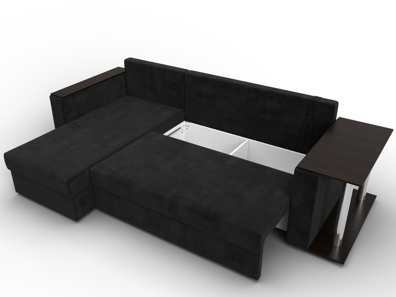 Диван угловой Атланта со столом левый угол, Велюр, SEVEN 35 черный