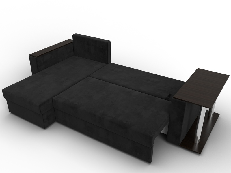 Диван угловой Атланта со столом левый угол, Велюр, SEVEN 35 черный