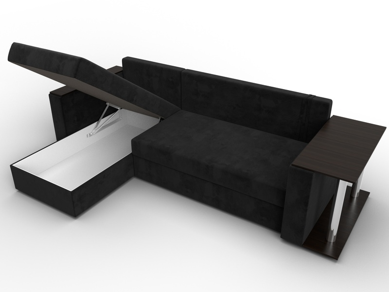 Диван угловой Атланта со столом левый угол, Велюр, SEVEN 35 черный